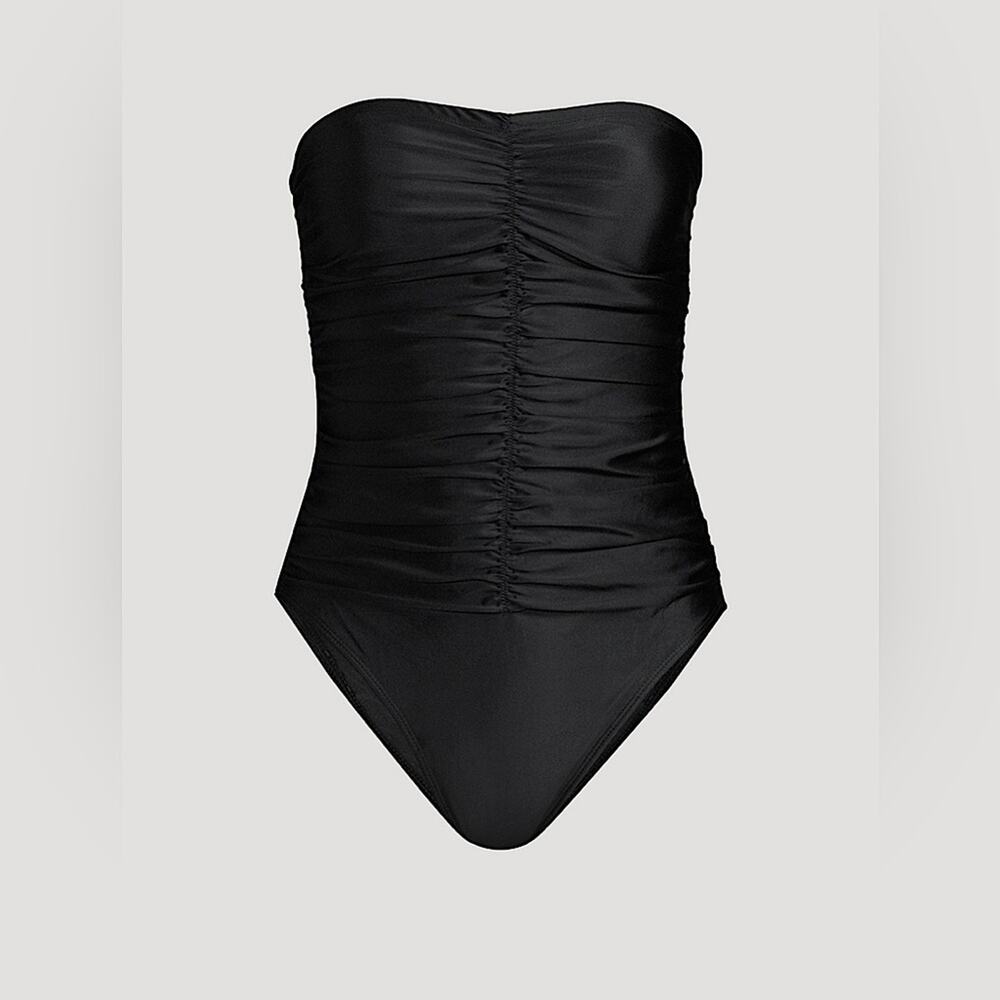 Good American Strapless Ruched One-Piece Swimsuit in Black 2/Medium - Picture 10 of 11